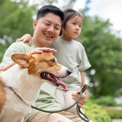 Dad and Daughter with Dog